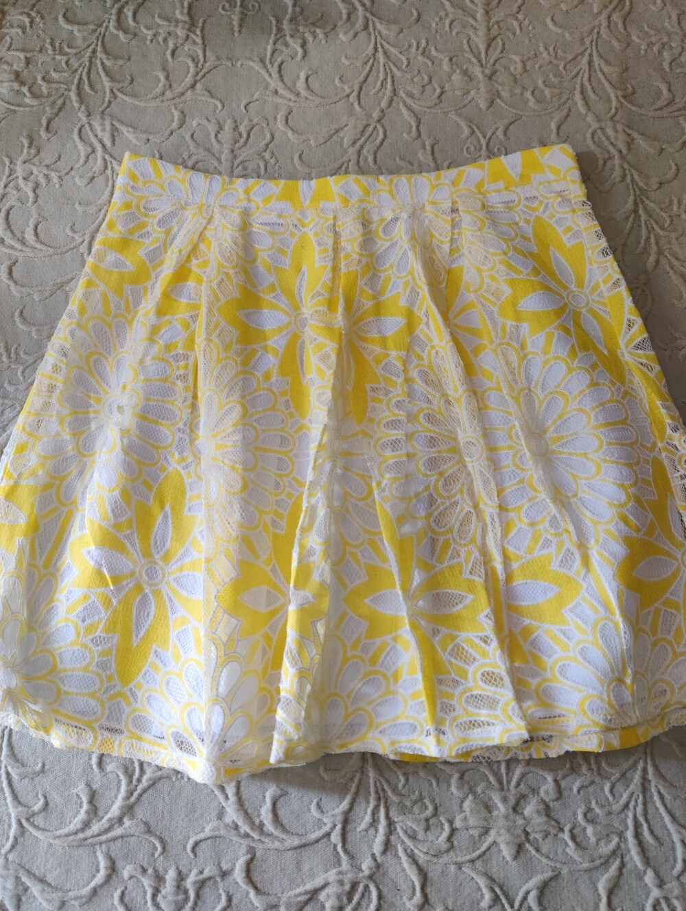 Sunny Yellow Lace Mini Skirt with White Lining